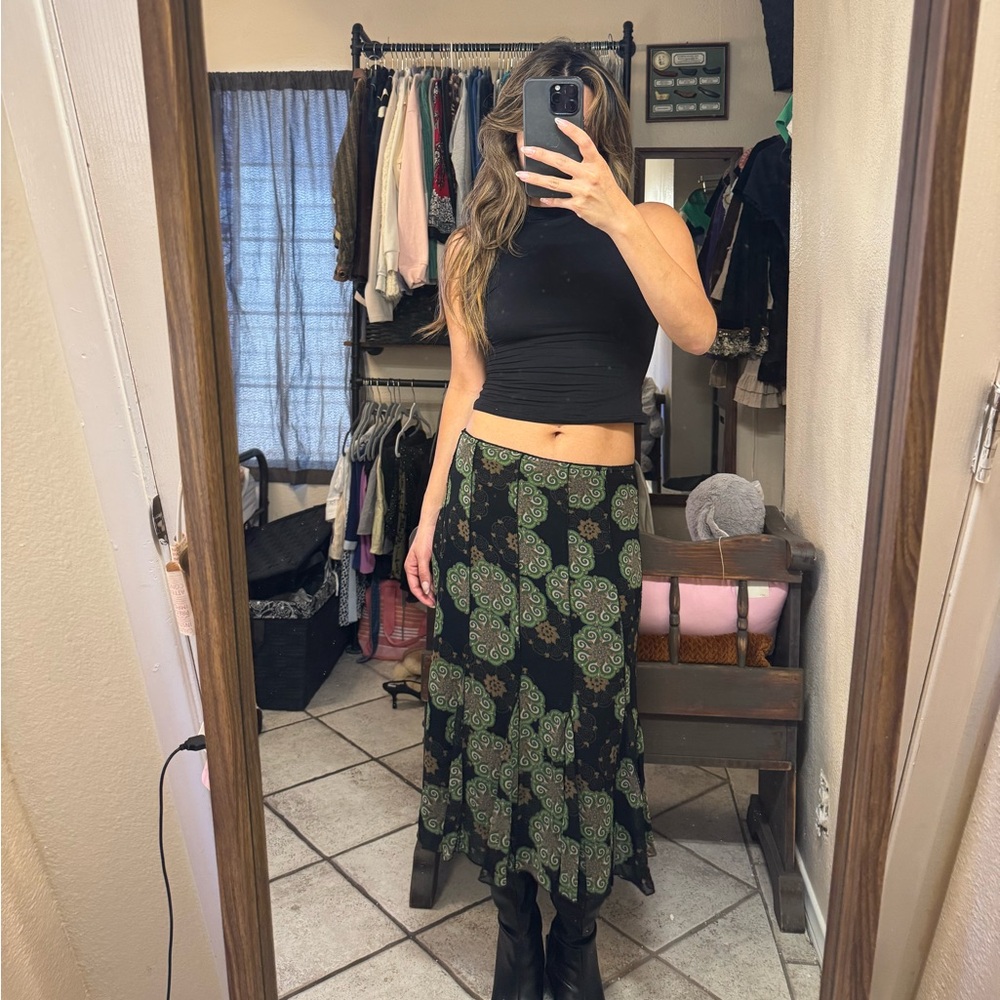 Style & Co. Black and Green Patterned Skirt
